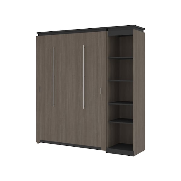 Orion Full Murphy Bed with Narrow Shelving Unit (79W), Bark Gray & Graphite